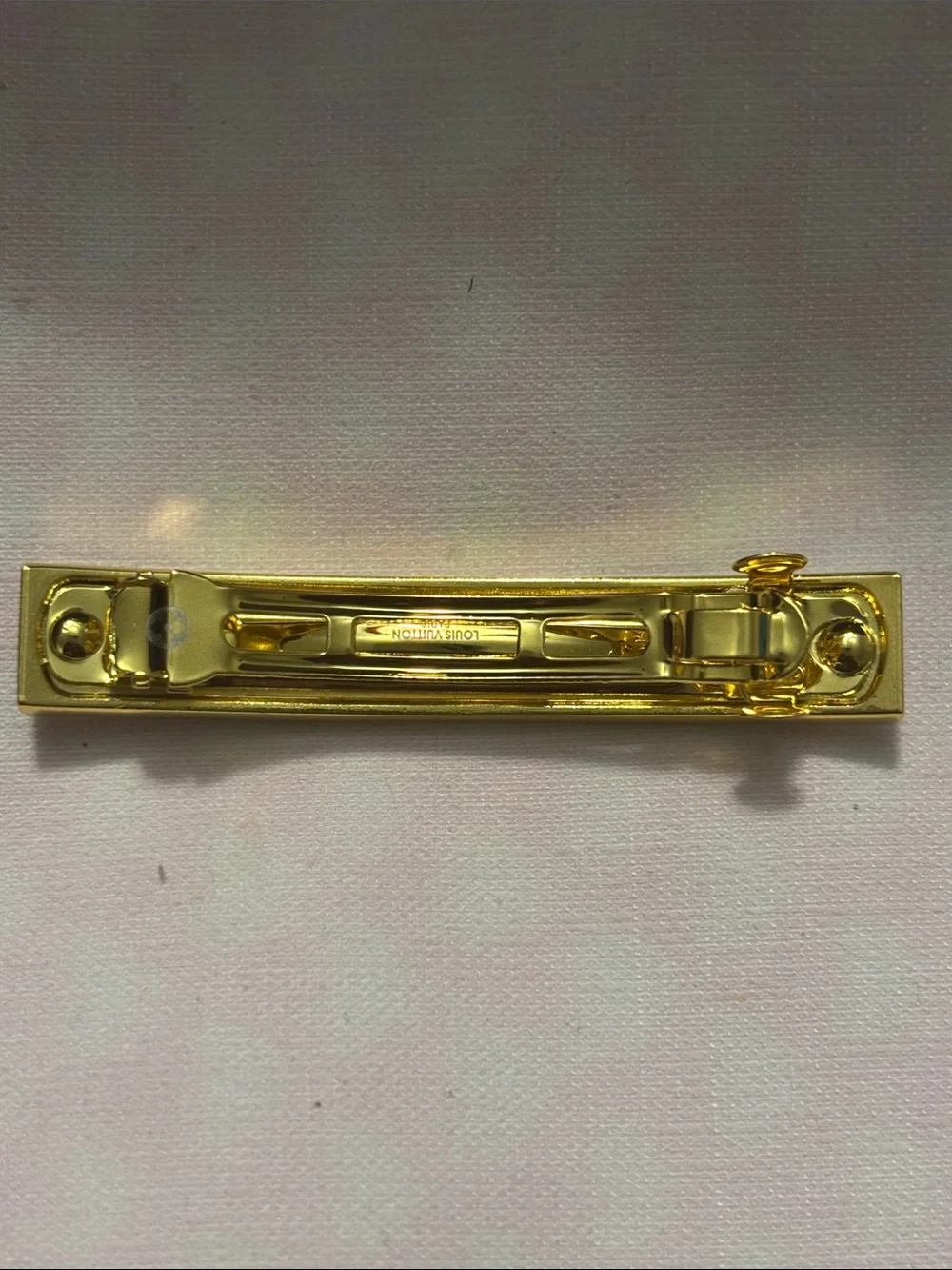 Louis Vuitton White and Gold Logo Hair Barrette